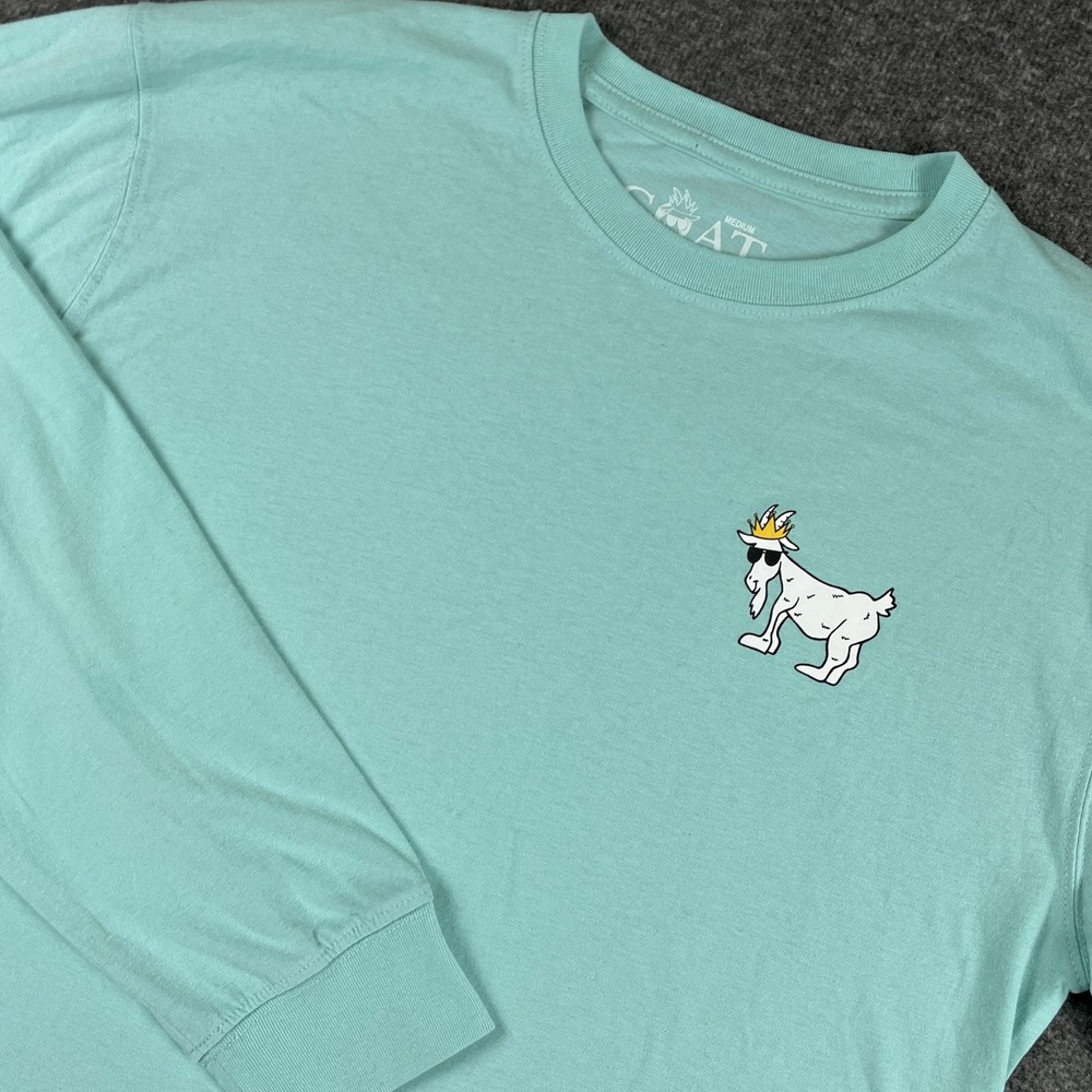 GOAT USA Shirt Mens Medium Green Long Sleeve Crown Goat Graphic Tee Crewneck